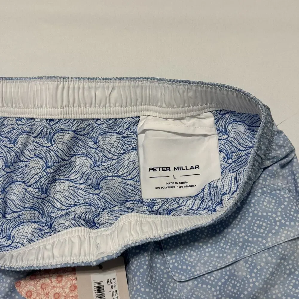 Peter Millar Trunks Mens Large Blue Crown Swimming Surfing Logo With Koozie NWT